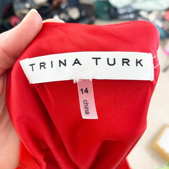 Trina Turk Red/Pink Floral Print One Shoulder Dress Women's Sz 14 100% Polyester - Picture 6 of 9